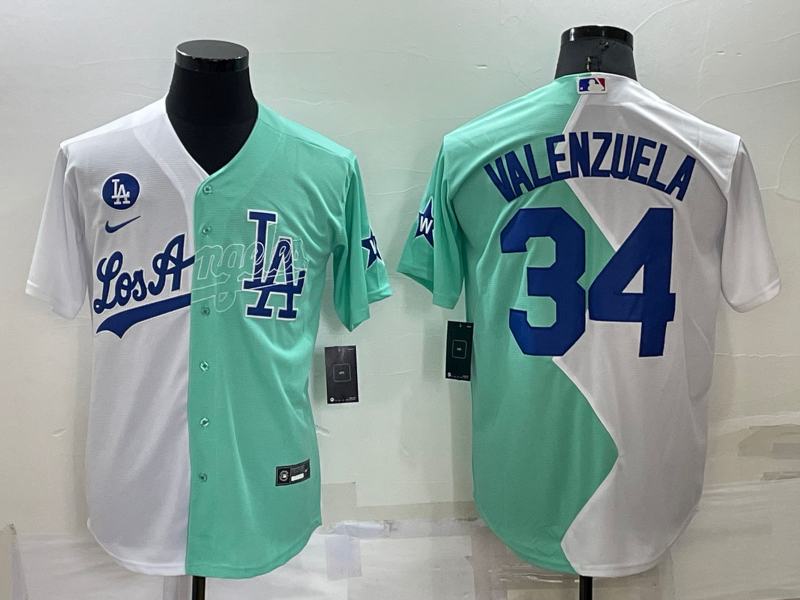 Men's Los Angeles Dodgers #34 Fernando Valenzuela 2022 All-Star White/Green Cool Base Stitched Baseball Jersey Men's Los Angeles Dodgers #34 Fernando Valenzuela 2022 All-Star White/Green Cool Base Stitched Baseball Jersey